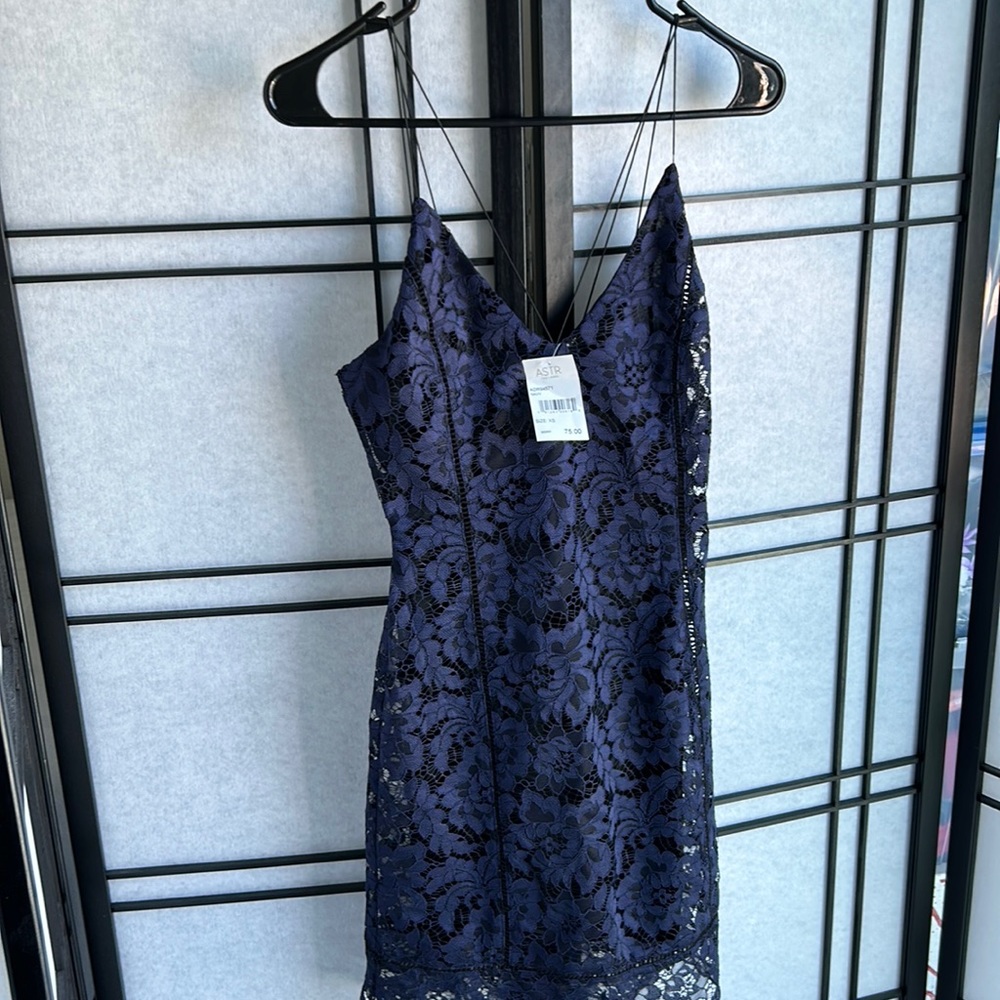 NWT ASTR the Label Blue Lace Strappy Dress